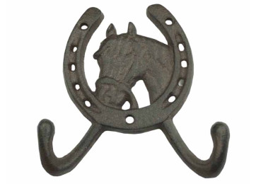 CAST IRON WALL HOOK - HORSE SHOE & HEAD