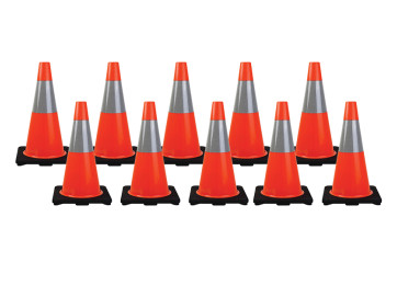 10X 450MM REFLECTIVE SAFETY CONE 