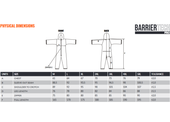 Sizing Chart SMS COVERALL