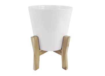 16.5CM JAYDA POT W/ STAND - WHITE